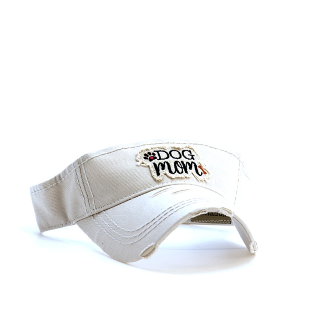 Distressed Dog Mom Sun Visor Hat Khaki